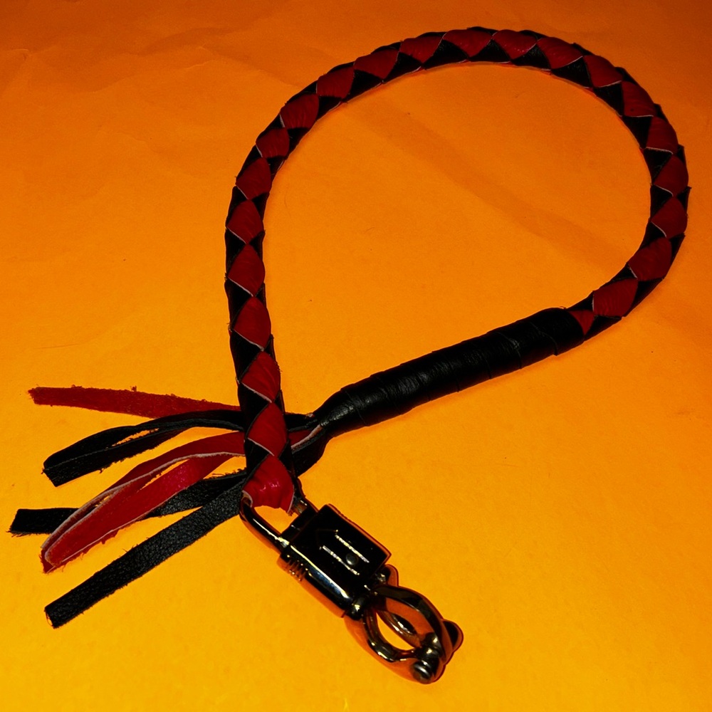 Red and Black Braided Leather Lanyard
